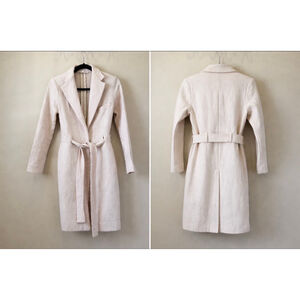 Women's Ivory Belted Single Button Coat Sz 36 Unlined Minimalist Classic Jacket